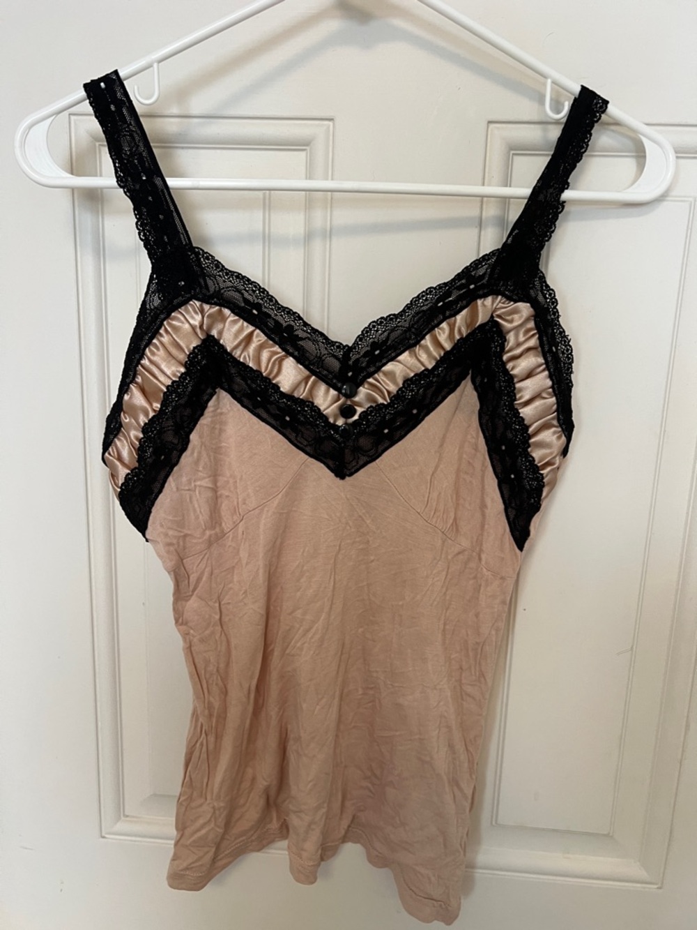 H&M Nude Satin & Black Lace Camisole Top